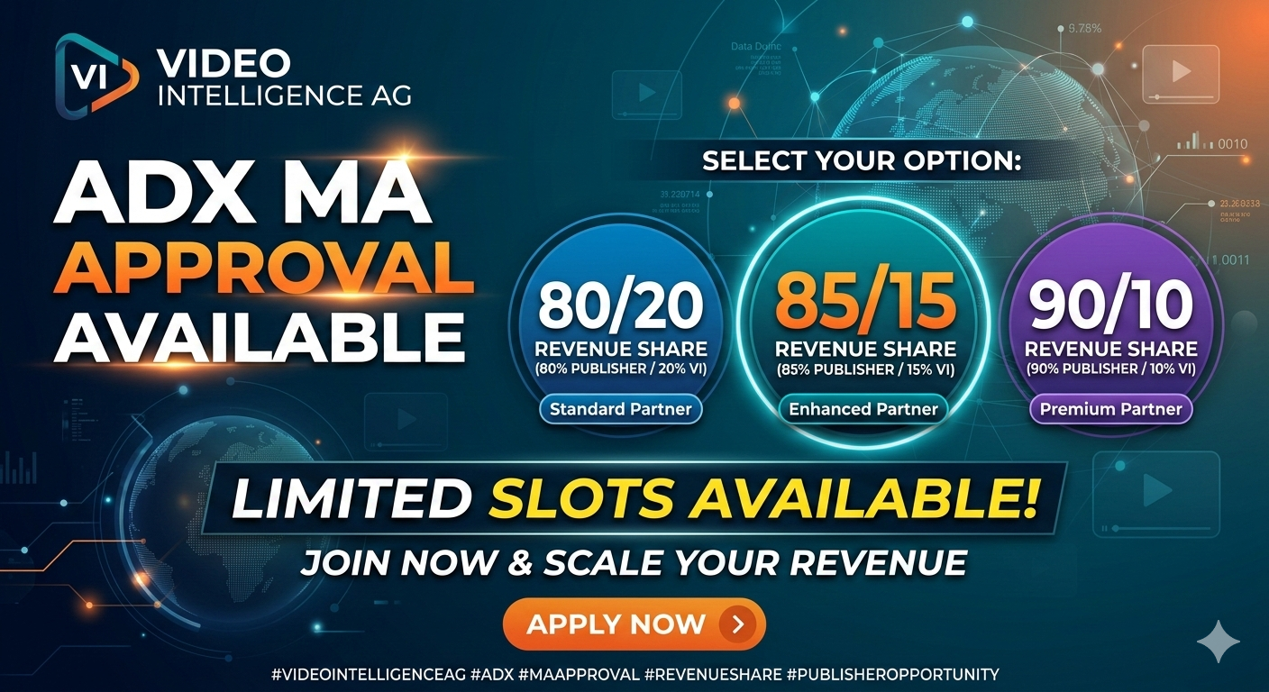 Video Intelligence AG ADX MA Approval Available | 80/20 85/15 90/10 Revenue Share | Limited Slots