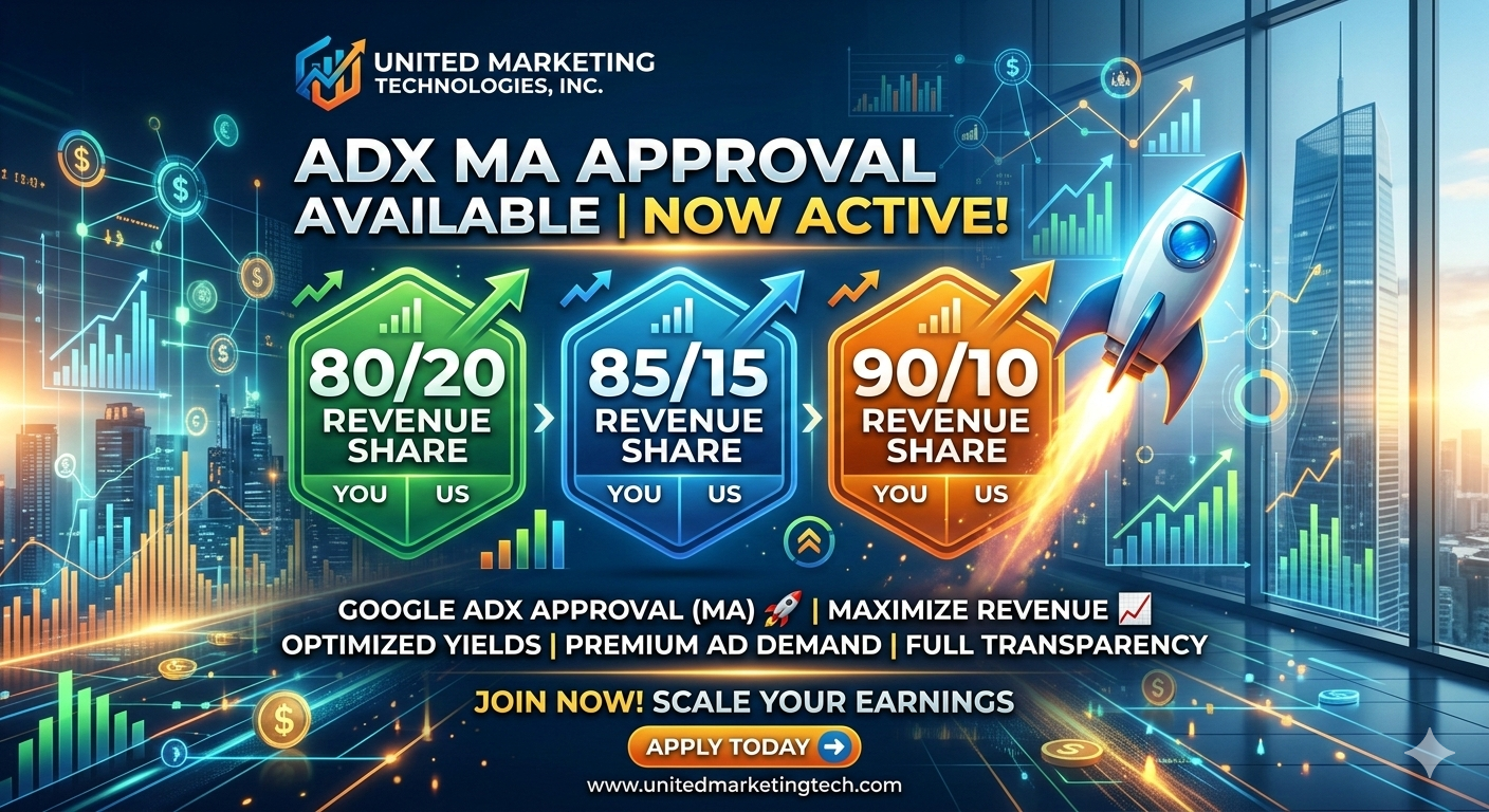United Marketing Technologies, Inc ADX MA Approval Available | 80/20, 85/15, 90/10 Revenue Share Deal ????